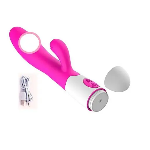 Вибратор силиконовый кролик с двойной стимуляцией для женщин 19,5 см розовый - фото 3