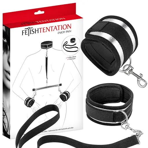 Фіксатор для рук та шиї Fetish Tentation Submission Handcuffs and Collar чорний - фото 2