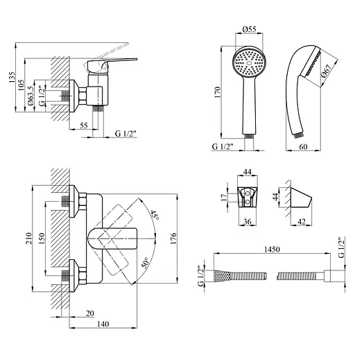 Смеситель для душа Agua Merida - C050 (CV035428) - фото 7