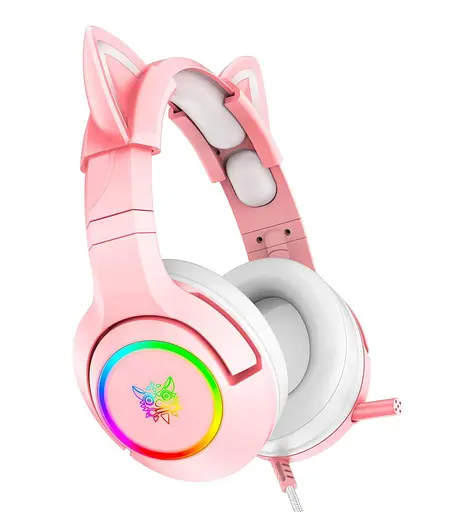 Игровые наушники с кошачьими ушками Onikuma K9 3.5. c микрофоном |Проводные наушники для стриминга. Розовые - фото 2