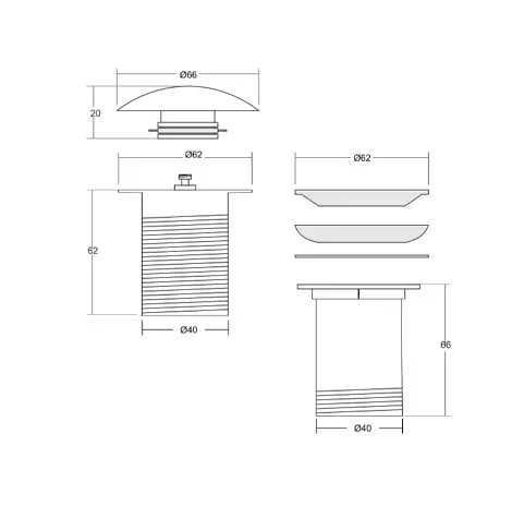 Донний клапан для умивальника Corsan click-clack хром без переливу MU03CH, Хром - фото 2