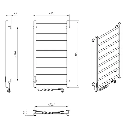 Електрична рушникосушарка Laris Зебра Альфа ЧФ8 400x800 Е ліва R3 77700071, Білий, Ліве, Електронний - фото 6