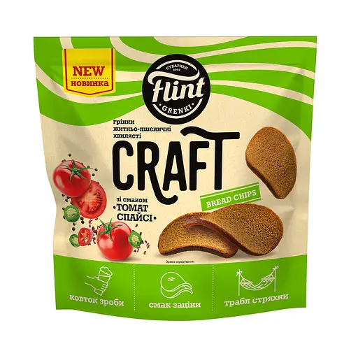 Гренки ржано-пшеничные волнистые со вкусом Томат Спайси Flint Craft Grenki 80 г