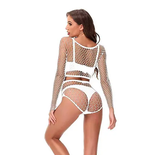 Комплект еротичний сітчастий топ та трусики S/M Білий K0545-3 - фото 4