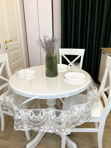 Силиконовая скатерть с бело-кофейным кружевом Арка 15см 350х110 см - фото 10