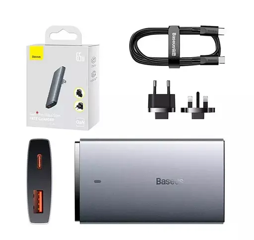 Мережевий зарядний пристрій Baseus GaN5 Pro Ultra-Slim Fast Charger C + U 65W (Overseas Edition) Сірий - фото 3