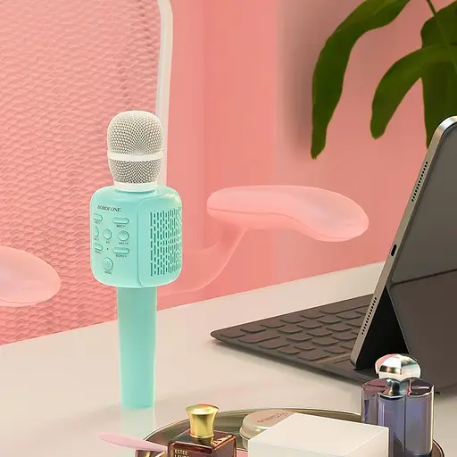 Колонка та караоке-мікрофон Borofone BF1 Rhyme бездротова блакитна - фото 3