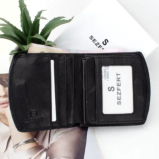 Жіночий шкіряний гаманець Sezfert 13703-1 маленький чорний - фото 4