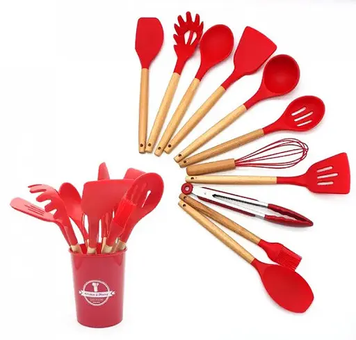Набір кухонного приладдя Edenberg Silicone kitchen utensils set 12 предметів Червоний - фото 2