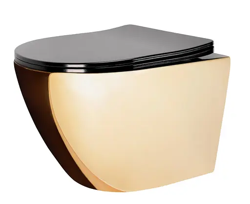 Подвесной унитаз Rea Carlo flat mini gold/black REA-C8990, Золотой - фото 1