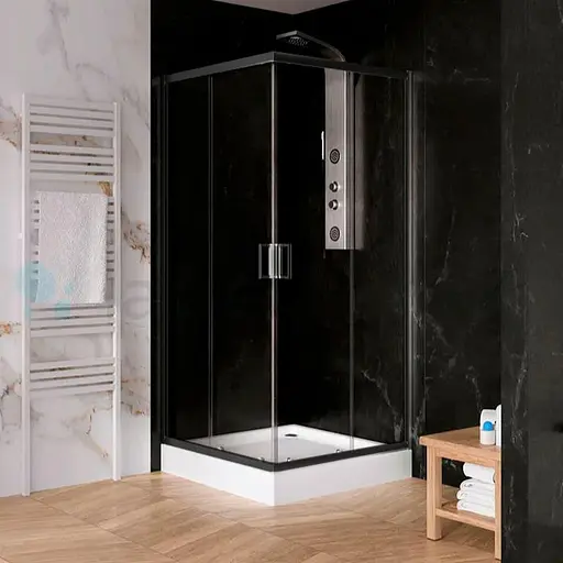 Душова кабіна New Trendy Suvia 90x90 см квадратна розсувна прозоре скло на дрібному піддоні black ZS-0012, прозорий, чорний - фото 1