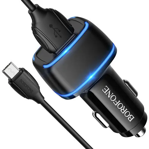 Автомобільний зарядний пристрій BOROFONE BZ14 Max 2USB/2.4A+ Cable Micro чорний - фото 4