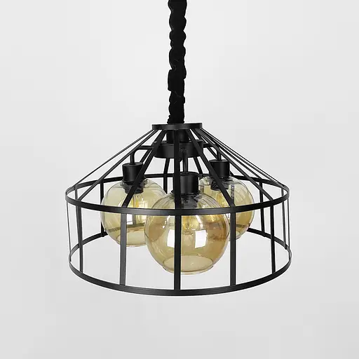 Чорна люстра Лофт на 3 янтарних плафони | Арт. 11508/3 BK+AM | Line F - фото 3