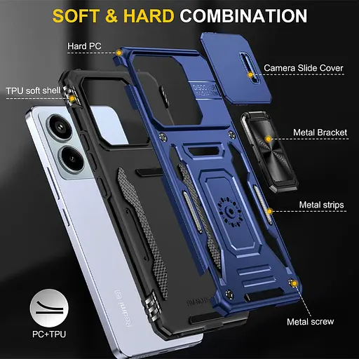 Чохол Epik ударостійкий Camshield Army Ring для Xiaomi Redmi Note 13 Pro 4G/14s/Poco M6 Pro 4G Синій/Navy - фото 5