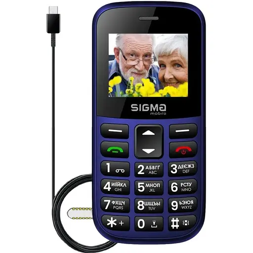 Мобільний телефон Sigma mobile Comfort 50 Easy Type-C, синій, "бабусефон", 2 Mini-SIM, дисплей 1.77" кольоровий (160x128) - фото 1