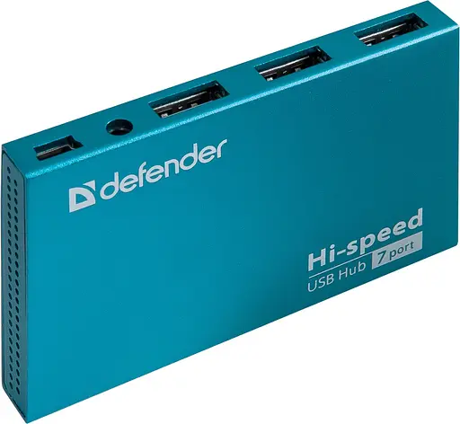 USB-Хаб Defender USB Hub Septima Slim 7-port USB2.0 активний (синій металік, алюмінієвий корпус) (83505) - фото 2