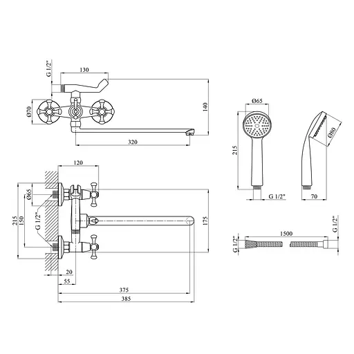 Смеситель для ванны Kroner KRM Rhein - C072 (CV018076) - фото 7