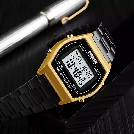 Наручний електронний ретро годинник Skmei 1328 Золотистий - фото 6