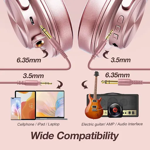 Гарнітура OneOdio Fusion A70, Bluetooth+3,5мм/6,35мм, Rose Gold - фото 7