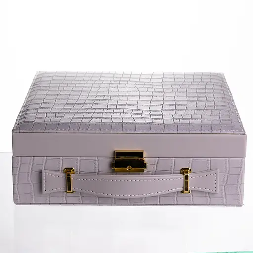 Скринька для прикрас бежева 2 яруси екошкіра 26×26×9 см органайзер для зберігання ювелірних виробів Сірий Yiwu HP-5-35G - фото 7