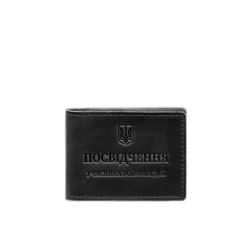 Кожаная обложка для удостоверения участника боевых действий с карманом для жетона черная Crazy Horse - фото 7
