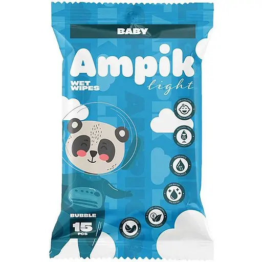 Вологі серветки Ampik Light дитячі 15 шт. сині - фото 1
