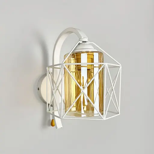 Металлические бра в стиле Лофт в белом корпусе 28х17 см с янтарным плафоном Line F Арт. 8180/1W WT+AM - фото 3