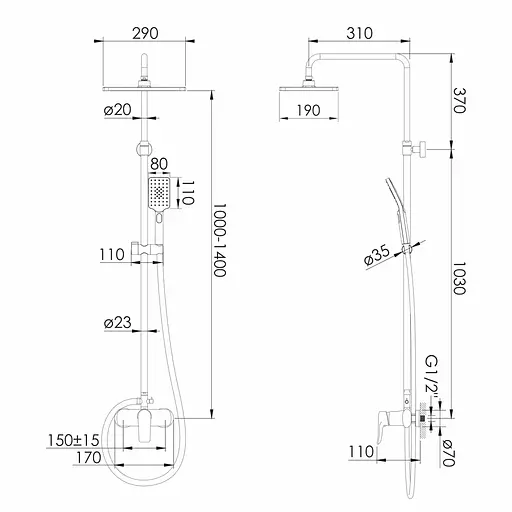 Душова система чорний матовий Imprese Modus f03008210SS, Чорний матовий - фото 2