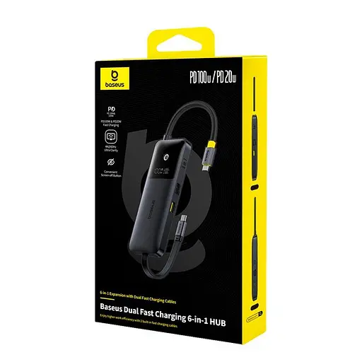 Хаб-адаптер Baseus Dual Fast Charging 6-in-1 Hub Usb-C to HDMI 4K + 2xUsb-A + 3xUsb-C - фото 9