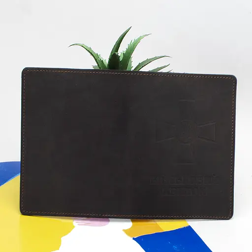 Обложка  на военный билет кожаная (коричневая) с прозрачным клапаном - фото 4