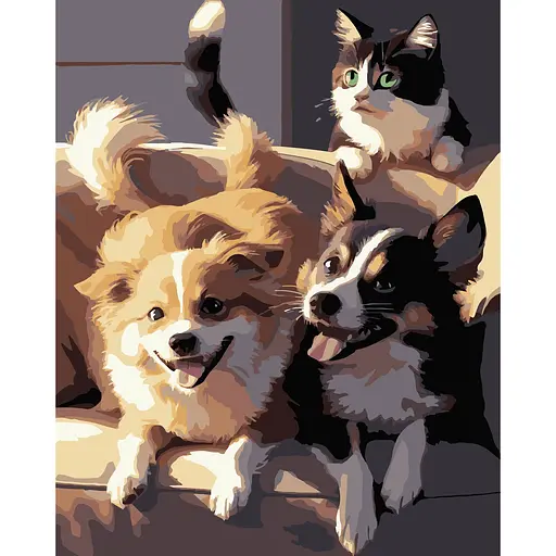 Набор для росписи по номерам Strateg Две собаки и кот на чёрном фоне 40 х 50 см (AH1190-17) - фото 1