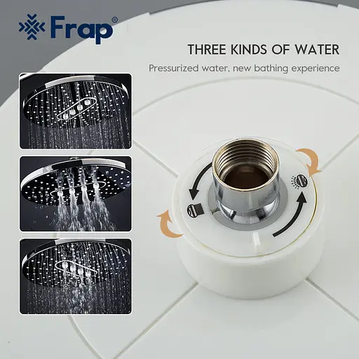 Душова система Frap F2449, поворотний вилив - перемикач на лійку, 3 режими, білий/хром - фото 5