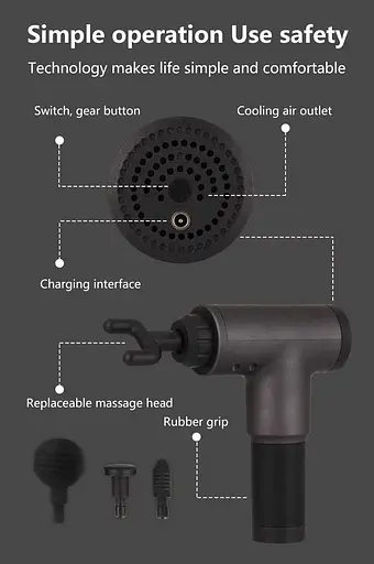 Массажный пистолет Fascial Gun для мышц 2000 мАч (4 насадки) - фото 3