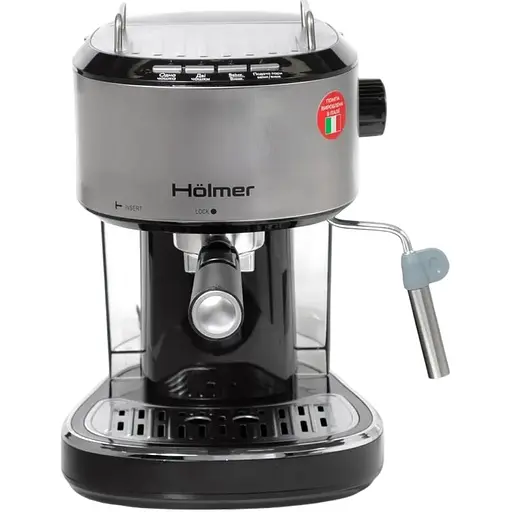 Кавоварка Holmer HCM-105 Silver, 850W, ріжкова, еспресо ріжкова, керування механічне, мелена кава, тиск 15 бар, об'єм 1.2 л