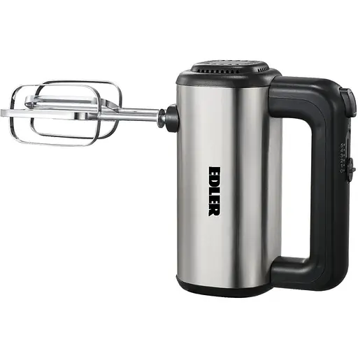Миксер Edler EDHM-6667, Inox|Black, 250W, 5 скоростей, 2 венчика, 2 крючка, копус из нерж стали