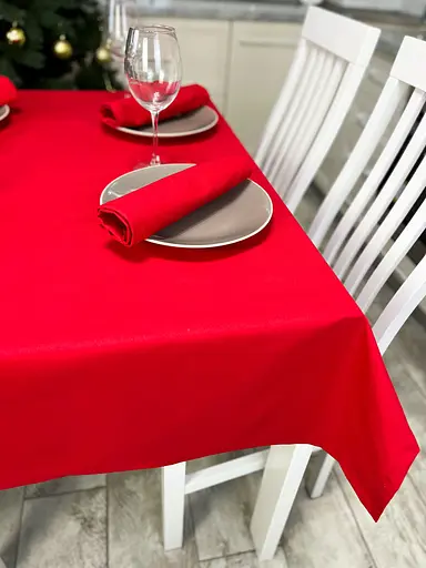 Водоотталкивающая cкатерть новогодняя Красный однотон 200х120 см (+ 5 салфеток 30х40) - фото 6