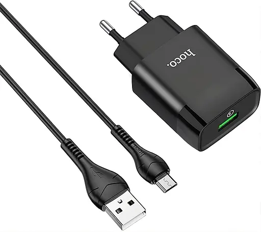 Мережевий зарядний пристрій Hoco C72Q Micro USB QC3.0 1 порт 3.0 A 18 Вт чорний - фото 2