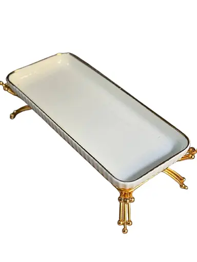 Керамическое блюдо 1565 G для сервировки с декоративной подставкой 30х12,5см - фото 1