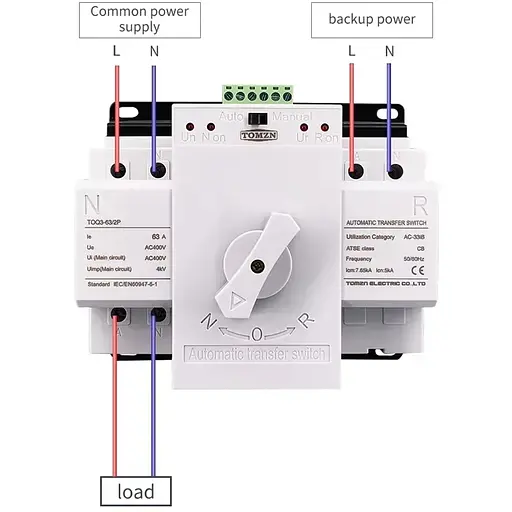 Моторизованный автоматический переключатель ввода резерва Tomzn TOQ3-63/2P 2 полюса 63 Ампер - фото 4