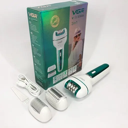 Електробритва-епілятор 3 в 1 VGR V-732 з підсвіткою та насадками зелений - фото 3