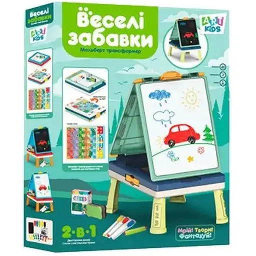 Дитячий двосторонній мольберт Art Kids "Веселі забавки" маркер, крейда, губка Зелений - фото 4