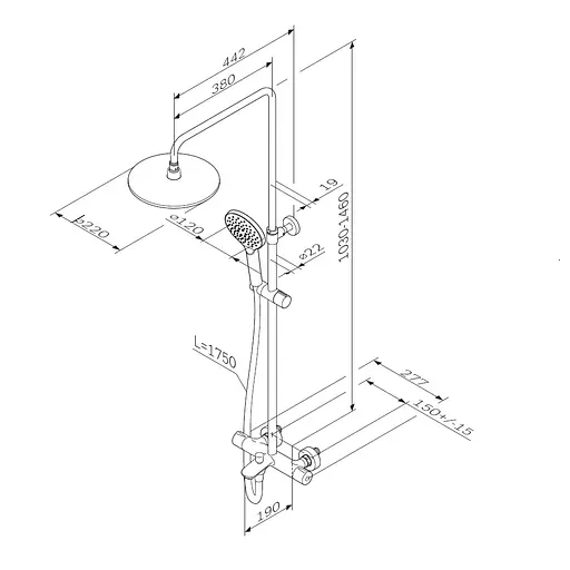 Душова система з термостатом Am.Pm Like black F0780522, Чорний матовий - фото 12