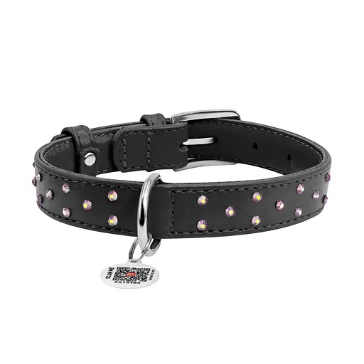 Ошейник для собак кожаный Waudog Glamour с QR-паспортом с клеевыми стразами Ш 25 мм Д 38-49 см черный - фото 3