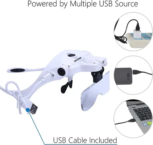 Світлодіодна лупа YOCTOSUN, збільшувальні окуляри з оголов'ям Hands Free і 2 світлодіодами - фото 2