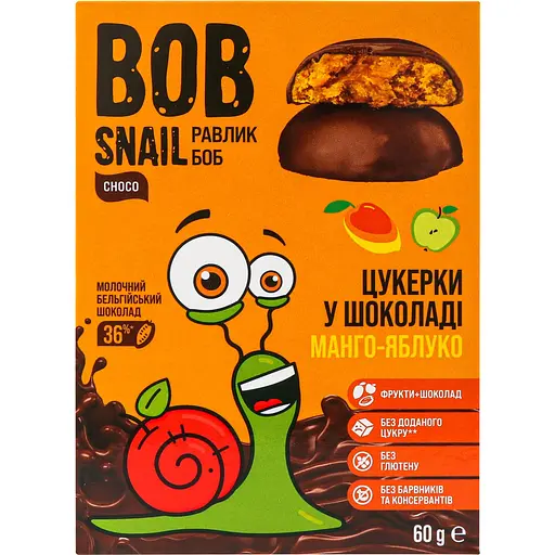 Натуральные конфеты Bob Snail Манго-Яблоко, в молочном шоколаде, 60 г - фото 1