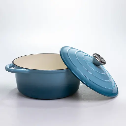 Каструля чавунна 2.5 л емальована з кришкою посуд для тушкування запікання кухонна Синій Premium Cookware HP-1-14-BLUE - фото 4