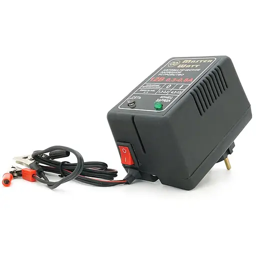 Автоматическое ЗУ для аккумулятора MW-AZU12 12V (1,3-13Ah) (MF,WET,AGM,GEL,NICD,NIMH), 180-240V, Ток заряда 0.3-0.8A, крокодилы в комплекте