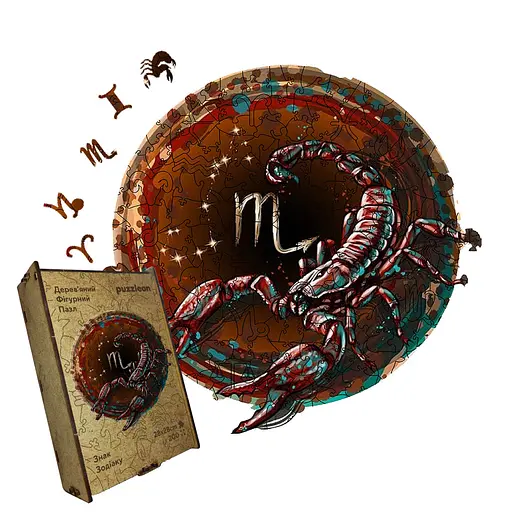 Пазл деревянный Знак Зодиака Скорпион, А3, Картонная коробка 200 элементов