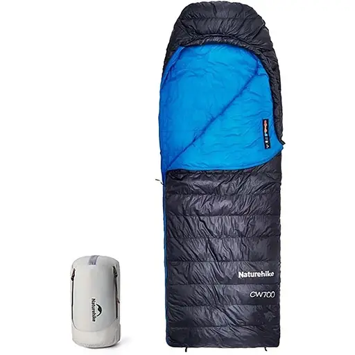 Спальник с натуральным пухом Naturehike CW700 CNK2450WS048, р-р M, черно-голубой