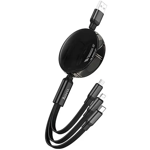 Дата кабель Hoco X78 Easy pull storage 3in1 (1m) Black - фото 2